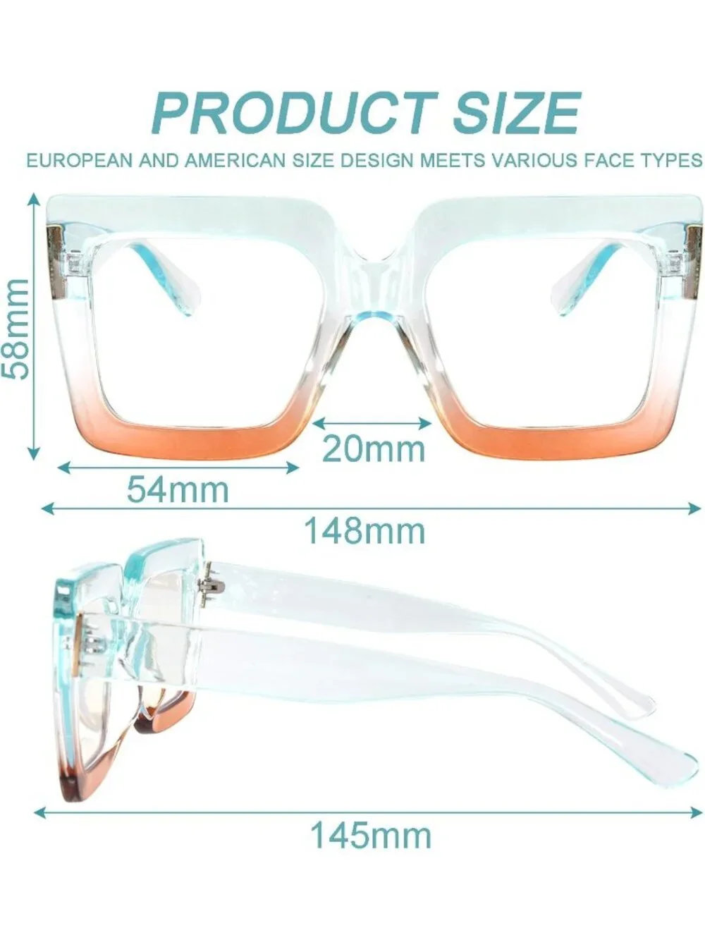 Women's Green Oversized Square Big Frame Computer Eyewear Thick Fashion Glasses